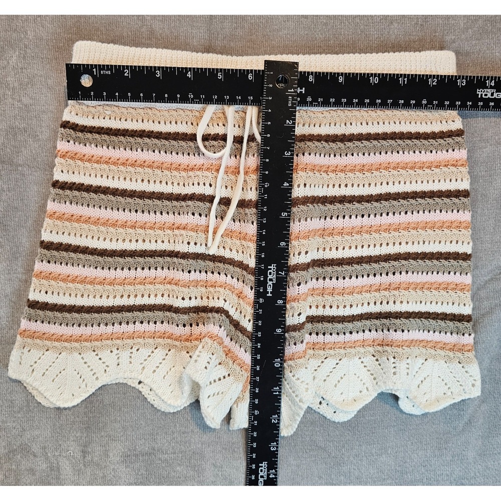 Full Tilt Brown Beige Crochet Knit Shorts Women M Beachcomber Gypsy Hippie NWT - Picture 8 of 8